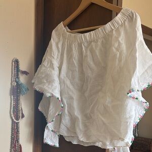 Zara White Off-Shoulder Blouse with Multicolor Trim